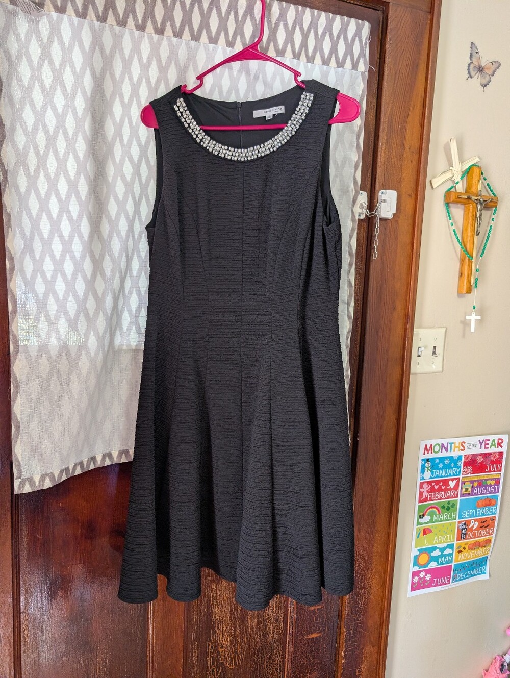 Embellished Black Sleeveless A-Line Dress